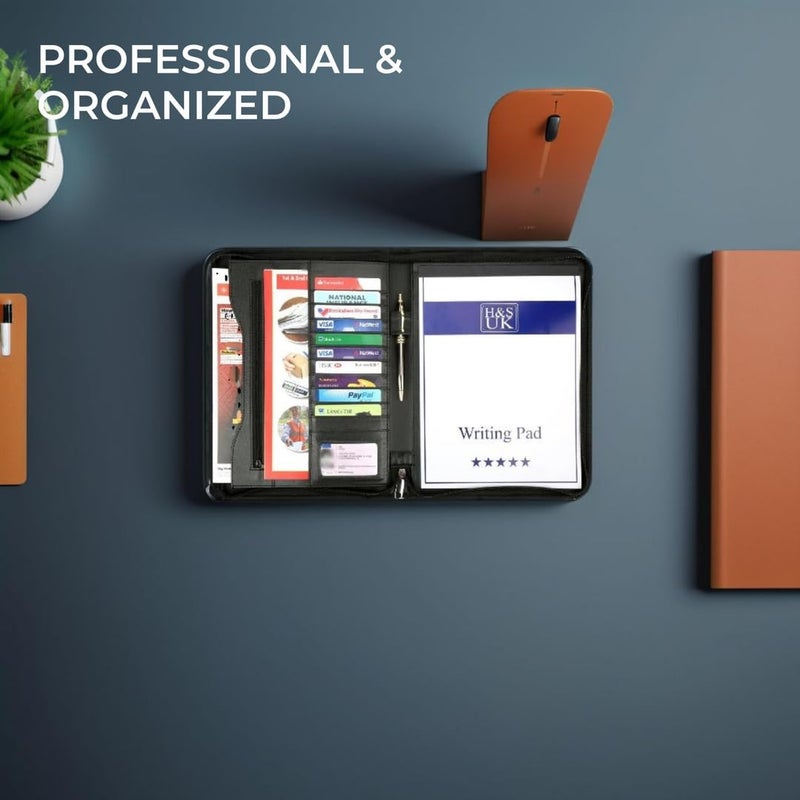 H&S A4 Portfolio Folder with Ring Binder Mechanism - Leather Conference Padfolio with Legal Writing Pad - A4 Document Folder with 11 Business Card Slots for Men - Image 5